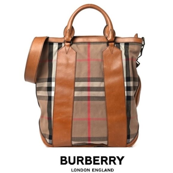 $1575 Burberry House Check Bonington Tote or Messenger Shoulder Bag Saddle Brown - Picture 1 of 8